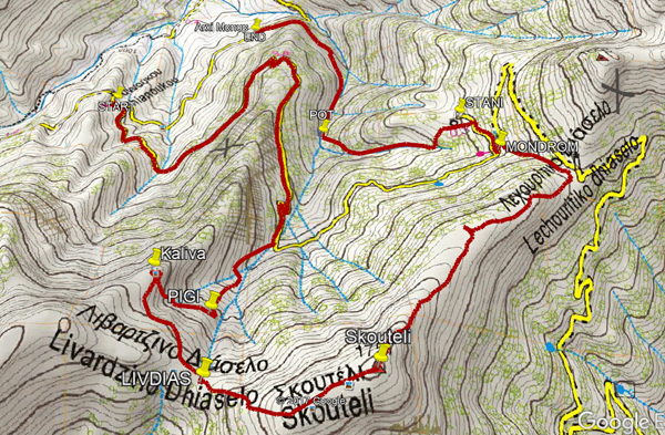 Η διαδρομή στο χάρτη της ανάβασης